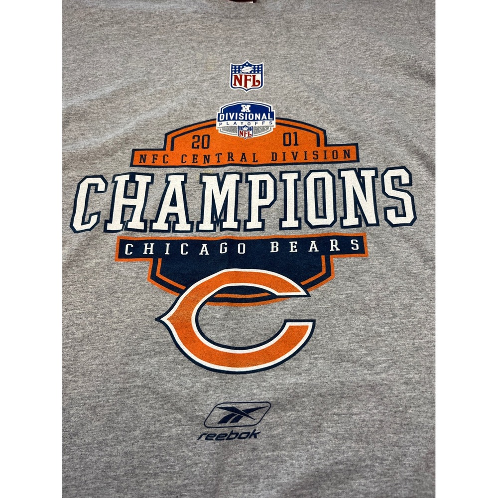 Vntg Reebok Chicago Bears 2001 NFC Central Division Champions T-Shirt 2XL Gray